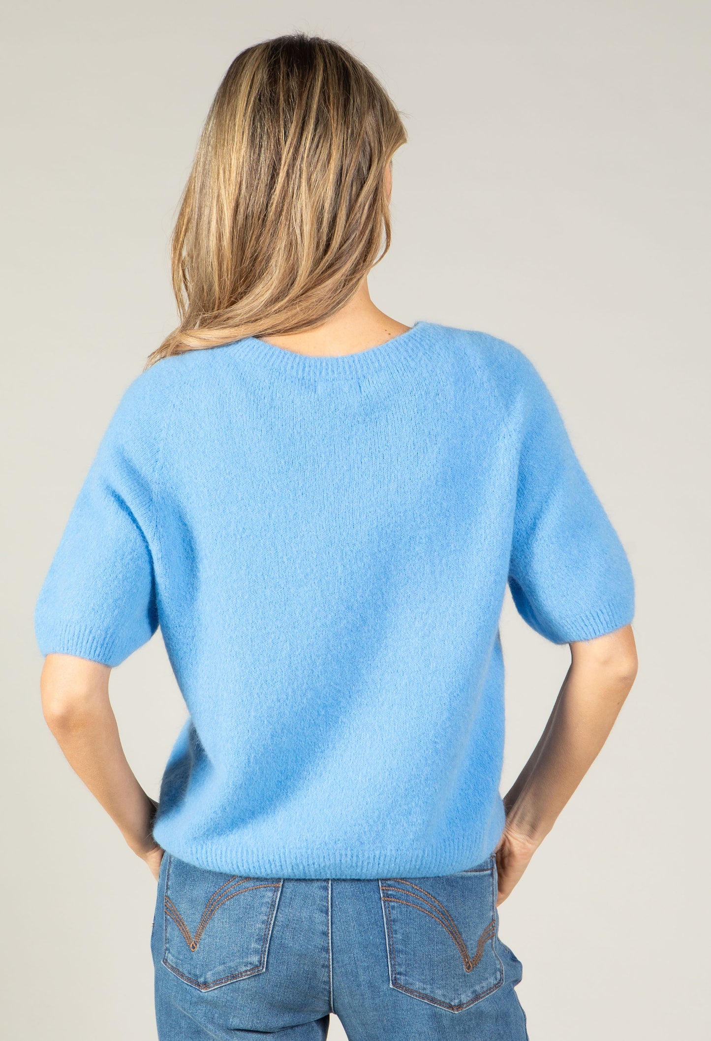 Round Neck Short Sleeve Sweater in Superfine Alpaca