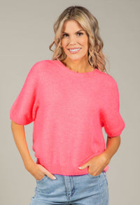 Round Neck Short Sleeve Sweater in Superfine Alpaca