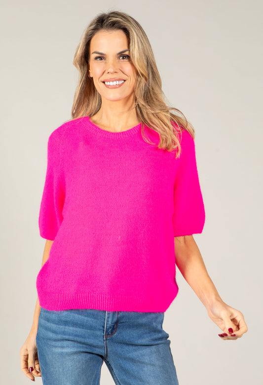 Round Neck Short Sleeve Sweater in Superfine Alpaca