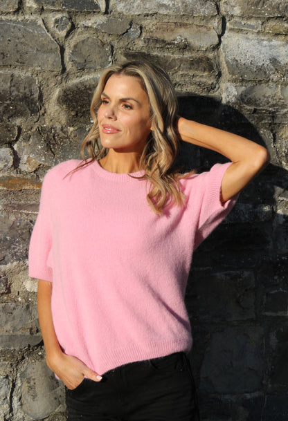 Round Neck Short Sleeve Sweater in Superfine Alpaca