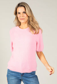 Round Neck Short Sleeve Sweater in Superfine Alpaca