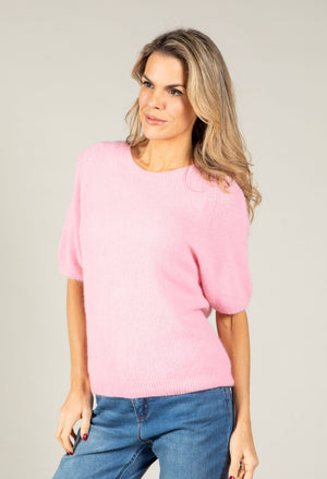 Round Neck Short Sleeve Sweater in Superfine Alpaca