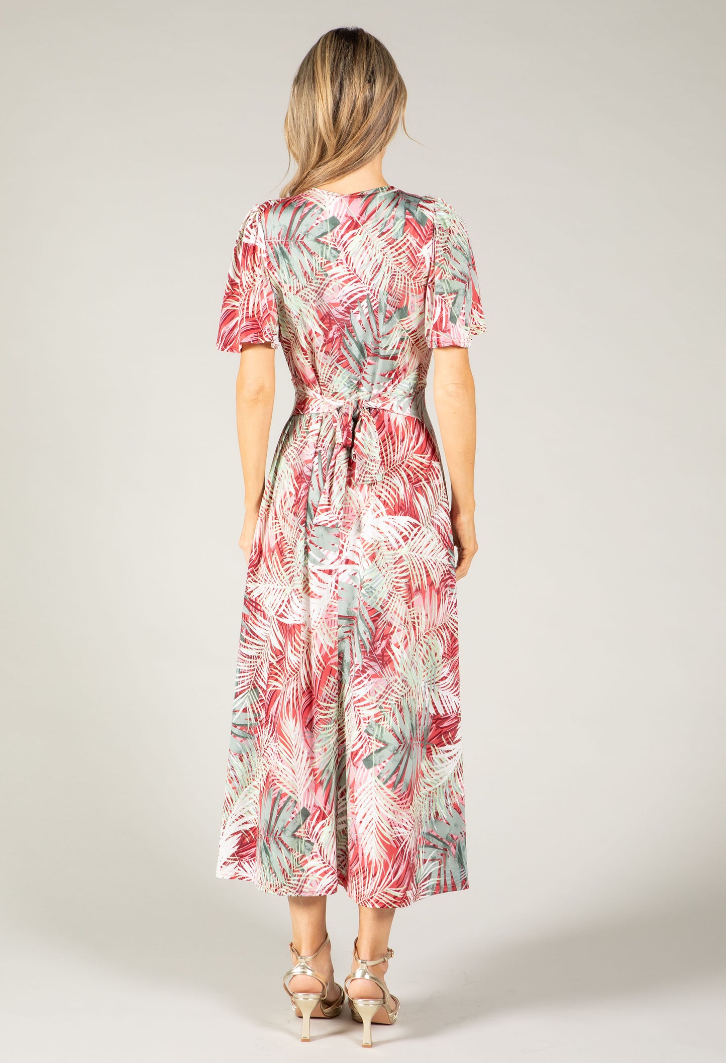 Palm Print Midi Wrap Dress
