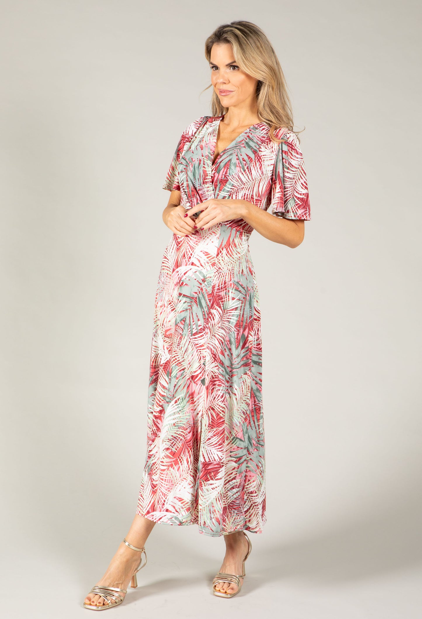 Palm Print Midi Wrap Dress