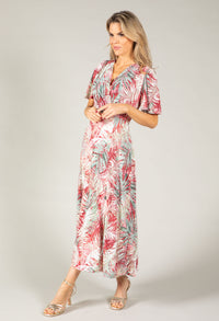 Palm Print Midi Wrap Dress