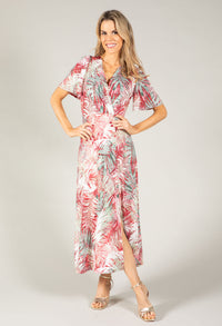 Palm Print Midi Wrap Dress