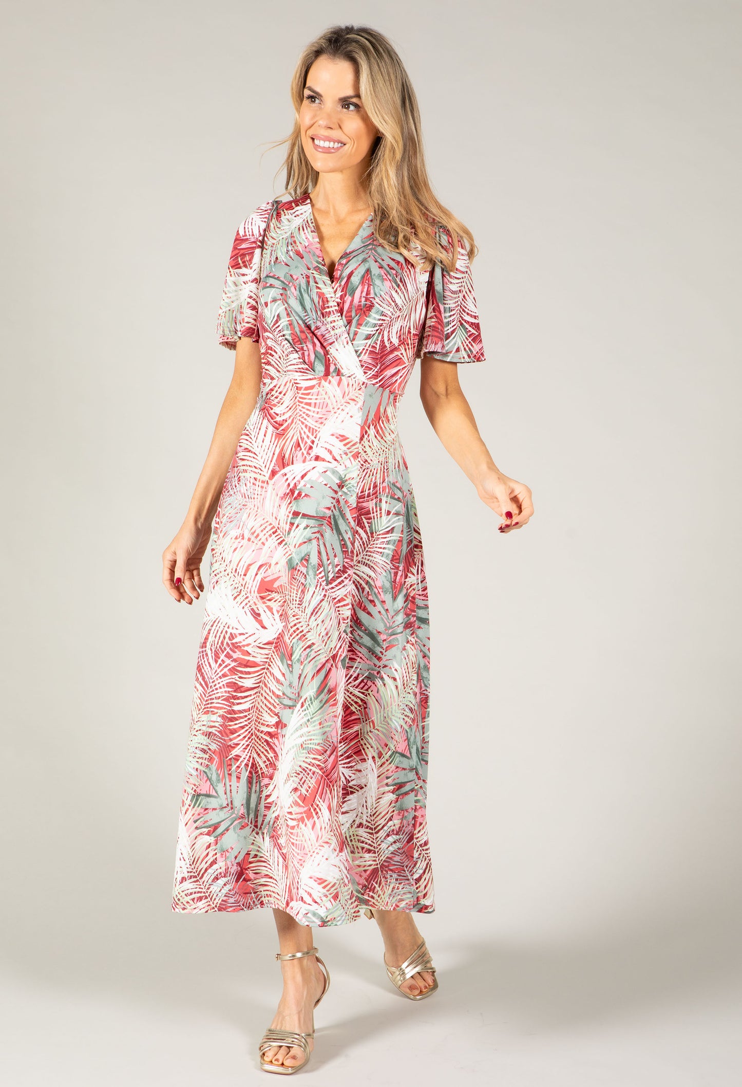 Palm Print Midi Wrap Dress