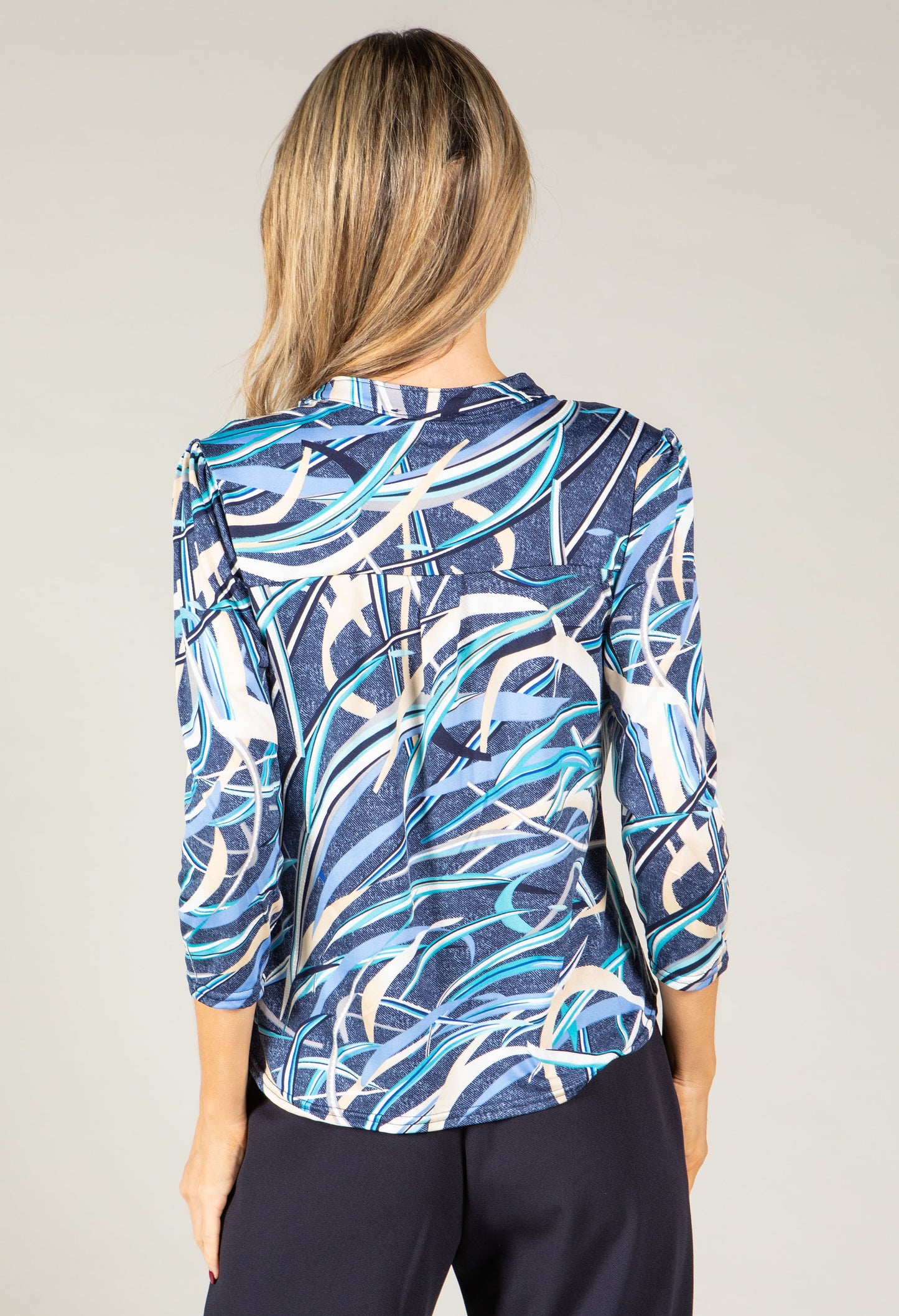 Abstract Print V-Neck Blouse