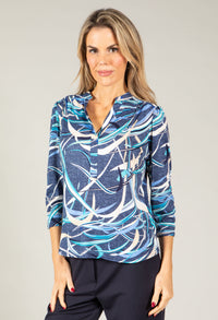 Abstract Print V-Neck Blouse