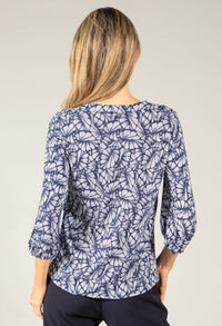 Leaf Print V-Neck Blouse