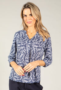 Leaf Print V-Neck Blouse