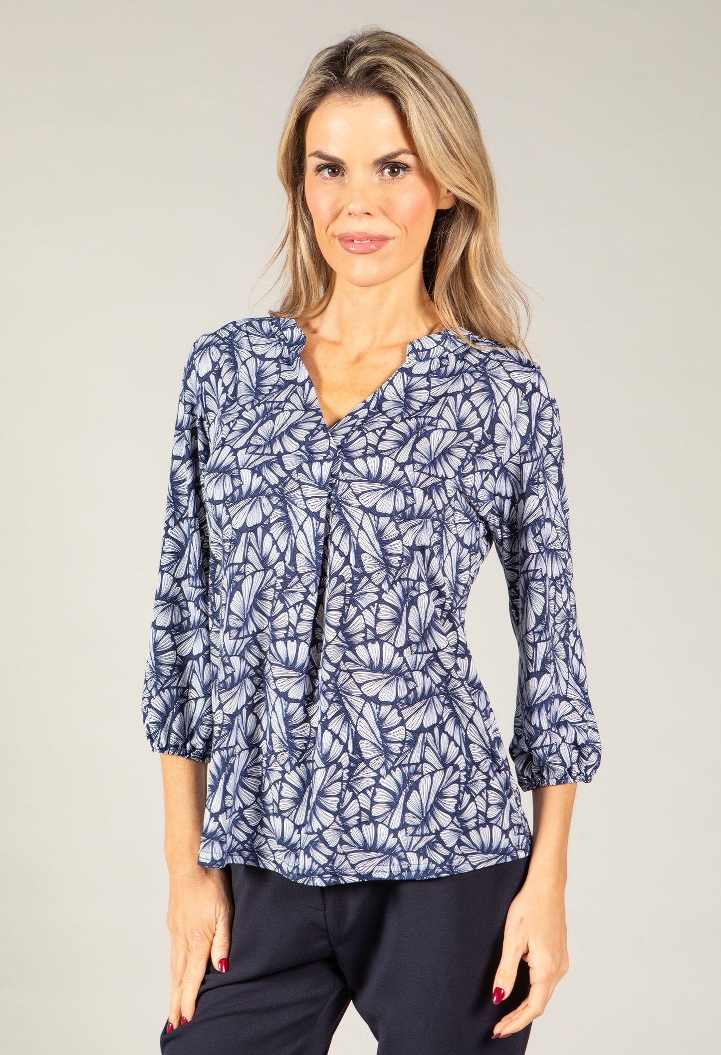 Leaf Print V-Neck Blouse