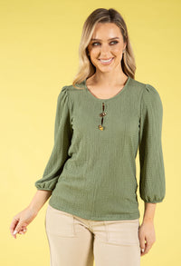 Gold Button Textured Touch Top