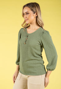 Gold Button Textured Touch Top