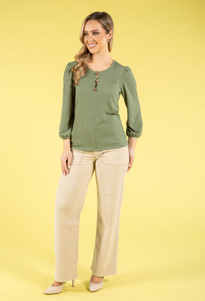 Gold Button Textured Touch Top