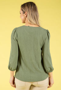 Gold Button Textured Touch Top