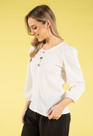 Gold Button Textured Touch Top