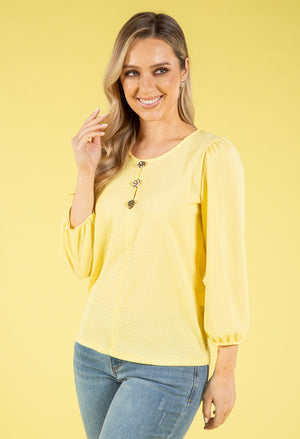 Gold Button Textured Touch Top