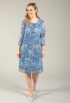 Plisse Pleated Mosaic Print Dress