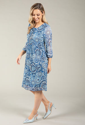Plisse Pleated Mosaic Print Dress