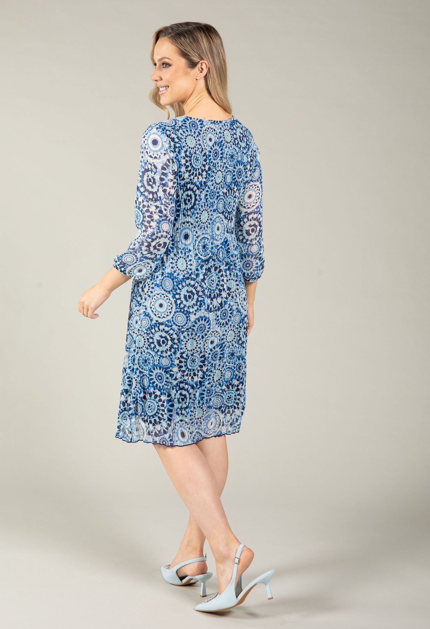 Plisse Pleated Mosaic Print Dress