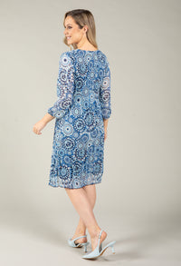 Plisse Pleated Mosaic Print Dress