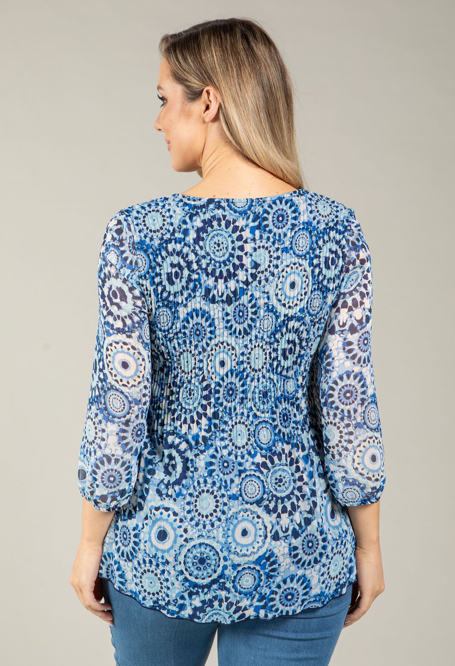 Plisse Pleated Mosaic Print Blouse