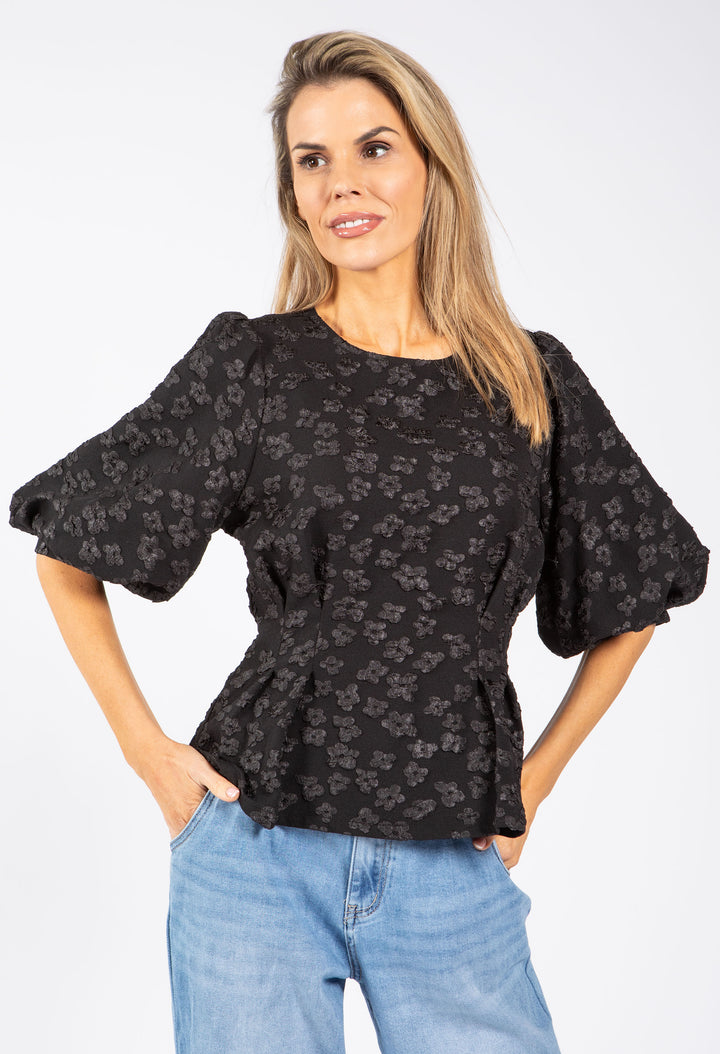 Floral Design Puff Sleeve Top