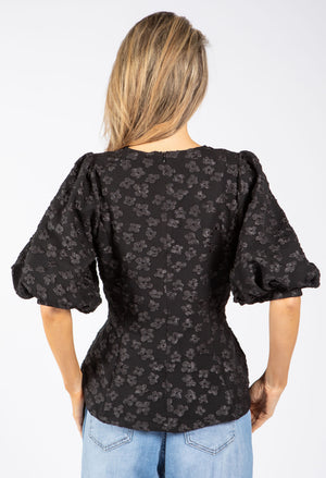 Floral Design Puff Sleeve Top