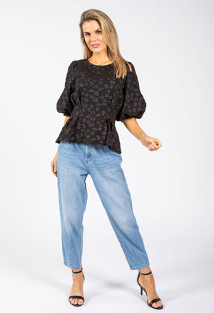 Floral Design Puff Sleeve Top