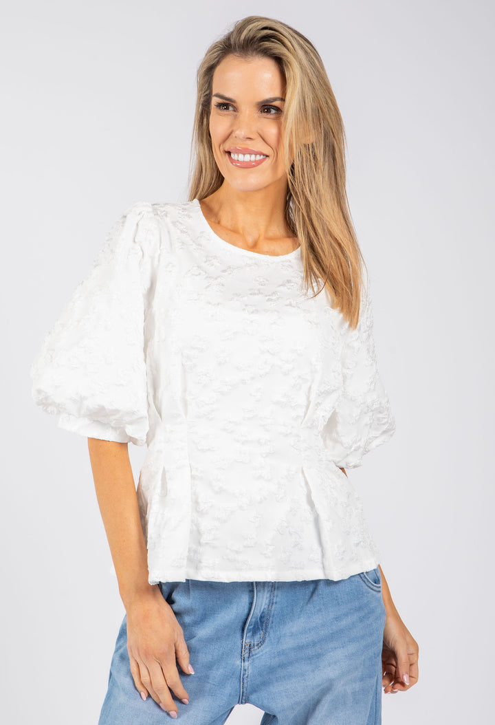 Floral Design Puff Sleeve Top