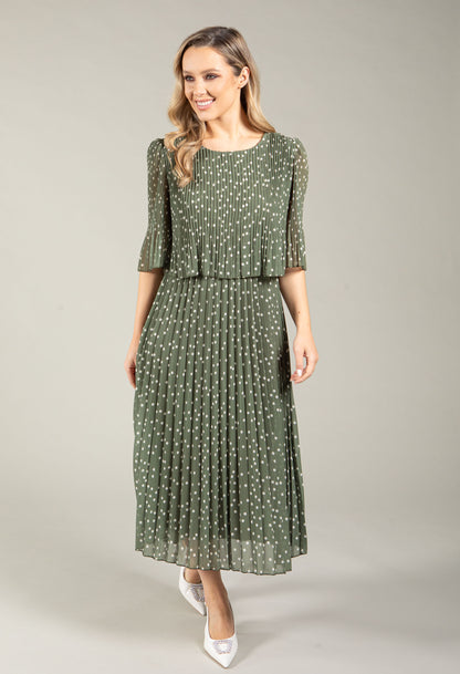 Polka Dot Plisse Pleated Pop Over Dress