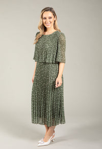 Polka Dot Plisse Pleated Pop Over Dress