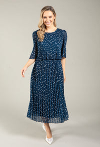 Polka Dot Plisse Pleated Pop Over Dress