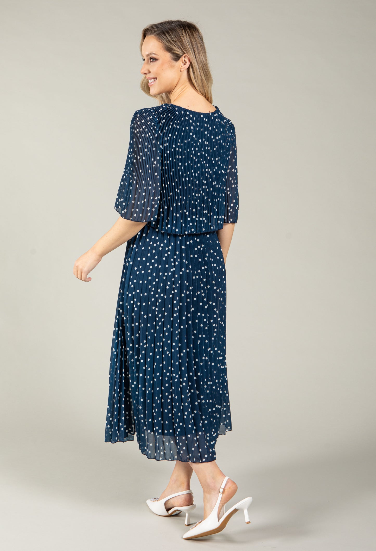 Polka Dot Plisse Pleated Pop Over Dress