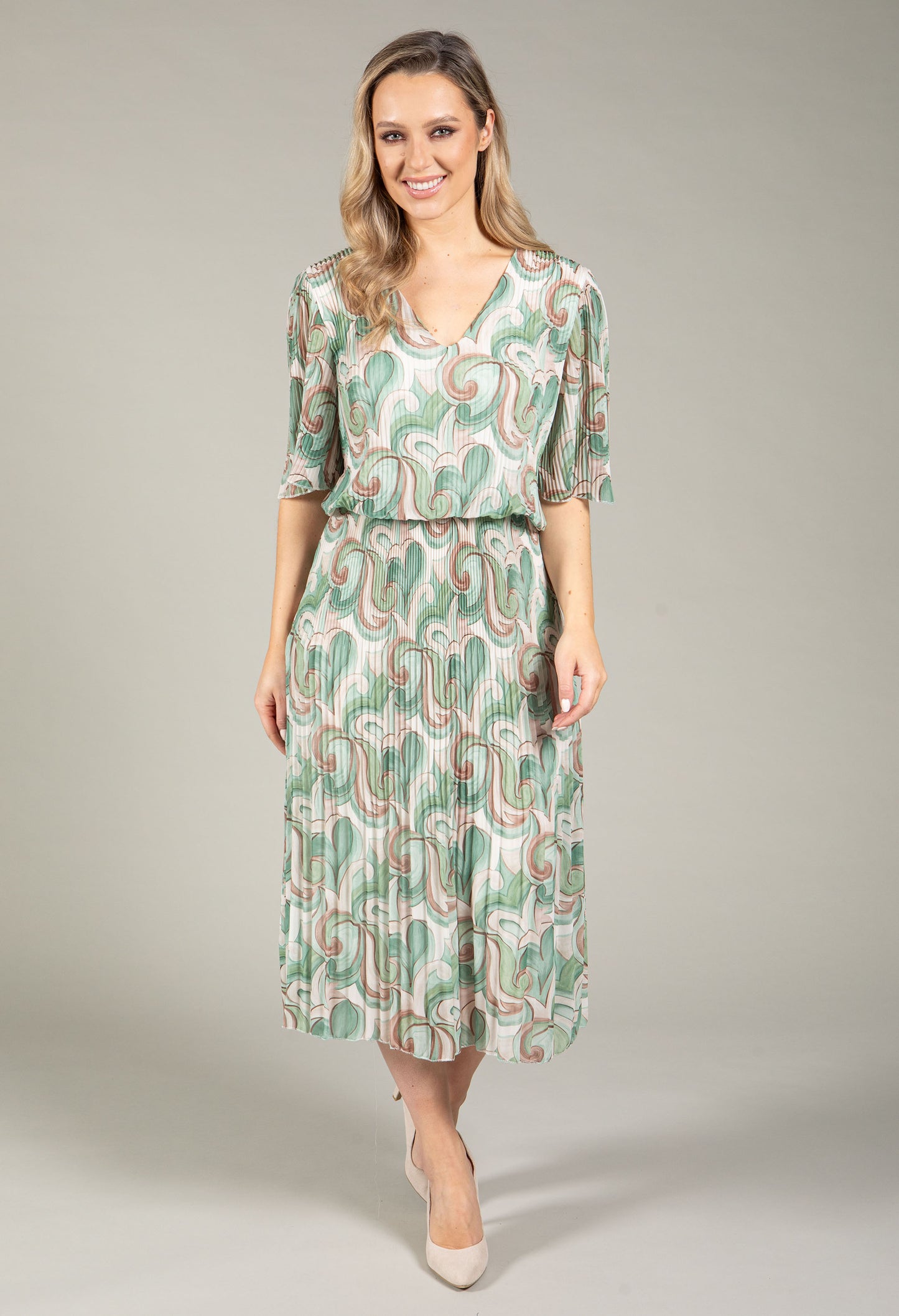 Abstract Plisse Pleated Pop Over Dress