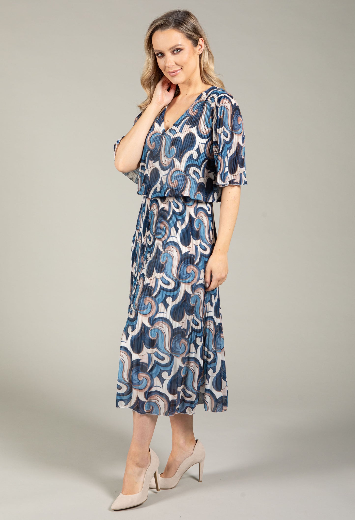 Abstract Plisse Pleated Pop Over Dress