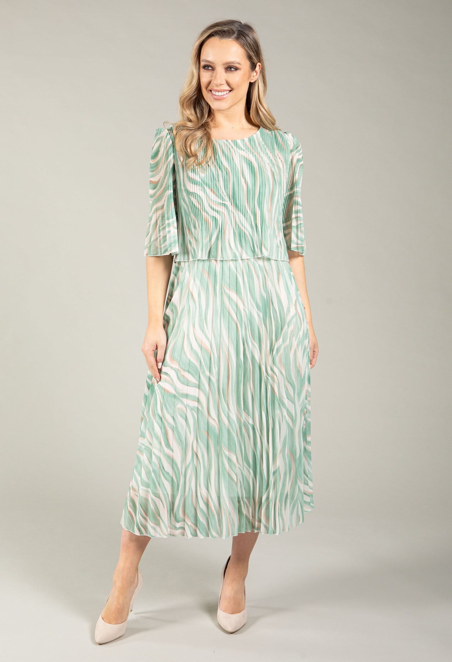 Abstract Plisse Pleated Pop Over Dress