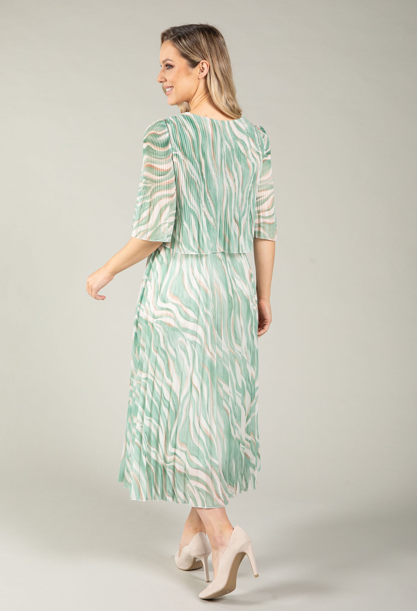 Abstract Plisse Pleated Pop Over Dress