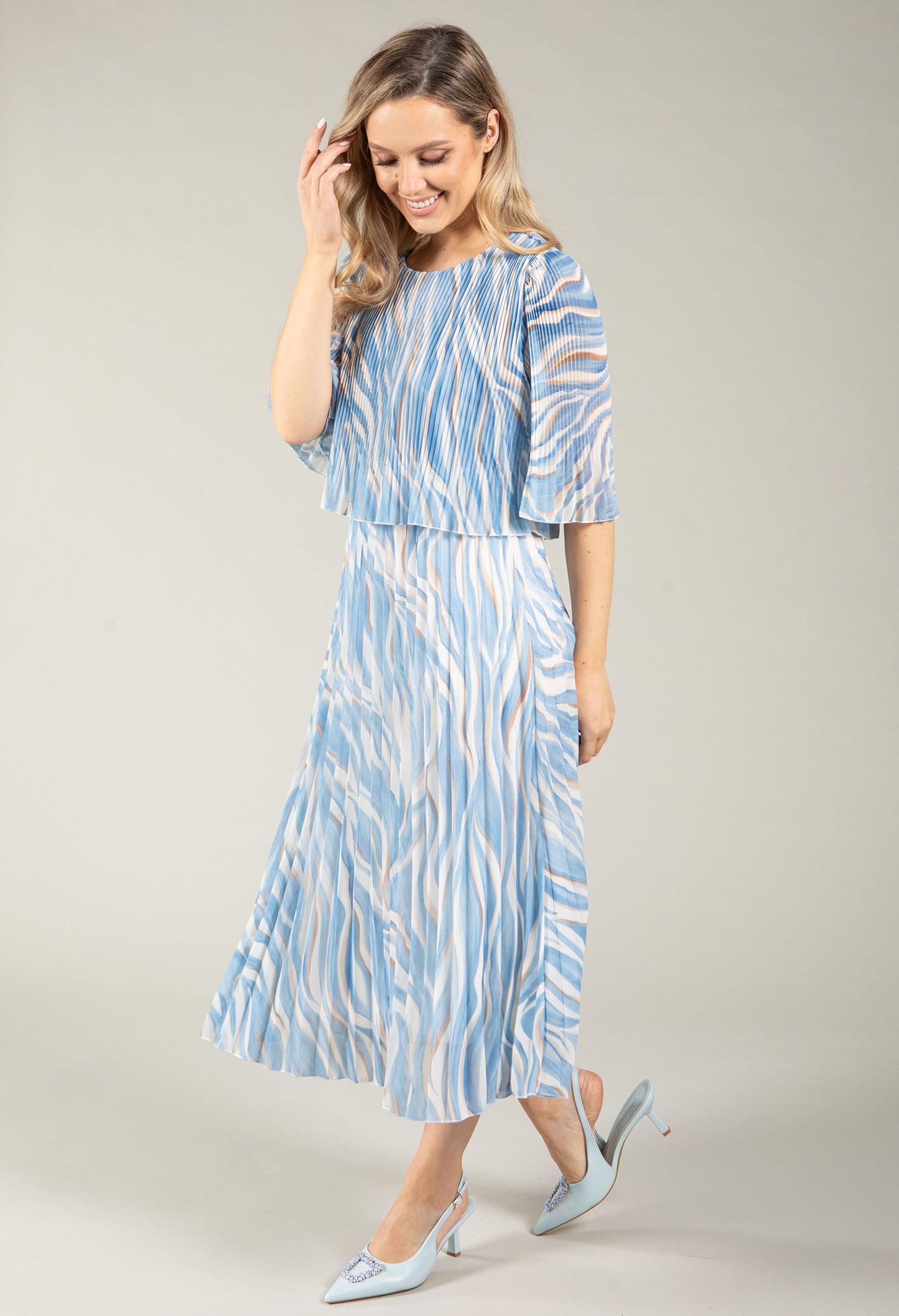 Abstract Plisse Pleated Pop Over Dress