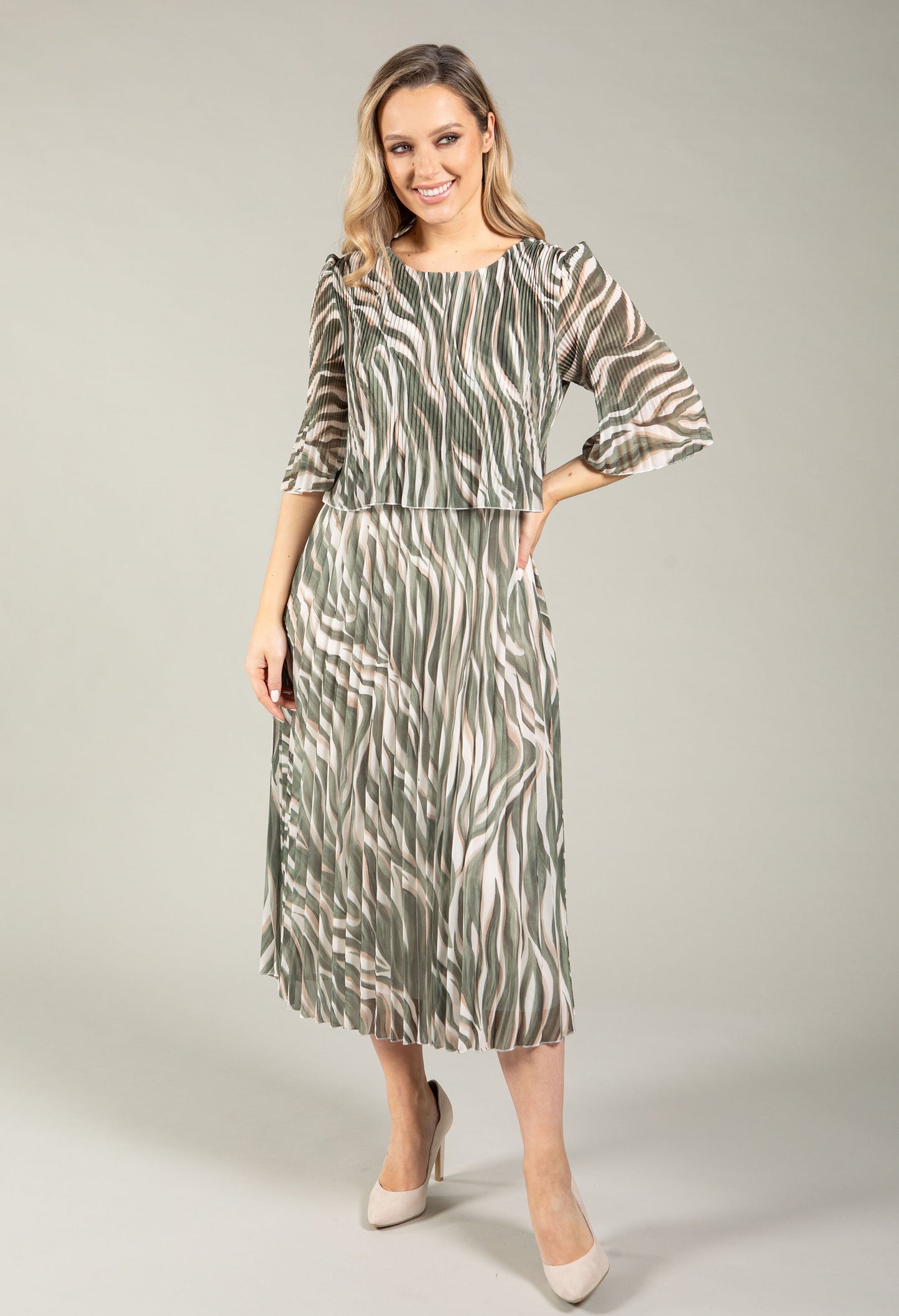 Abstract Plisse Pleated Pop Over Dress