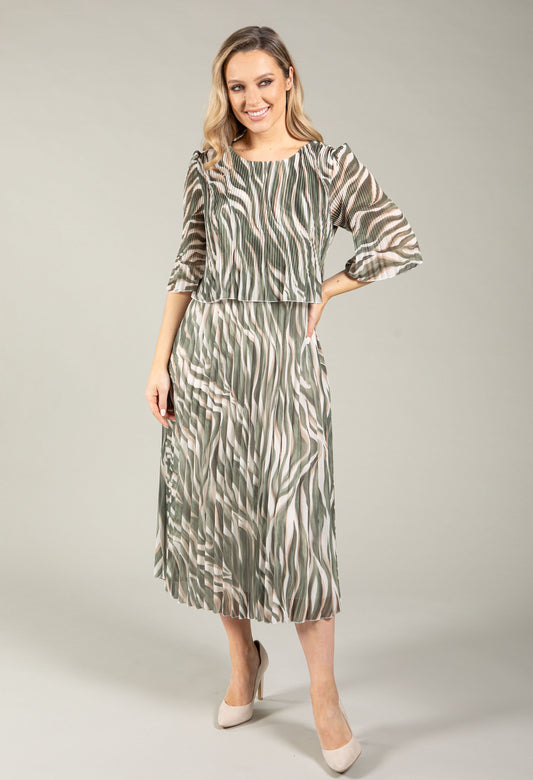 Abstract Plisse Pleated Pop Over Dress