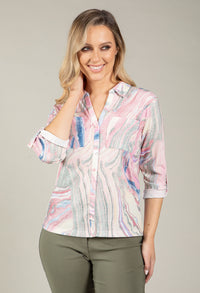 Abstract Print V-Neck Blouse
