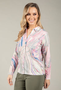 Abstract Print V-Neck Blouse