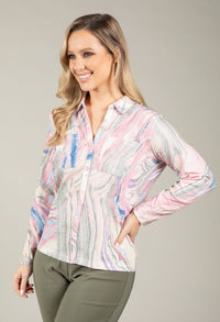 Abstract Print V-Neck Blouse