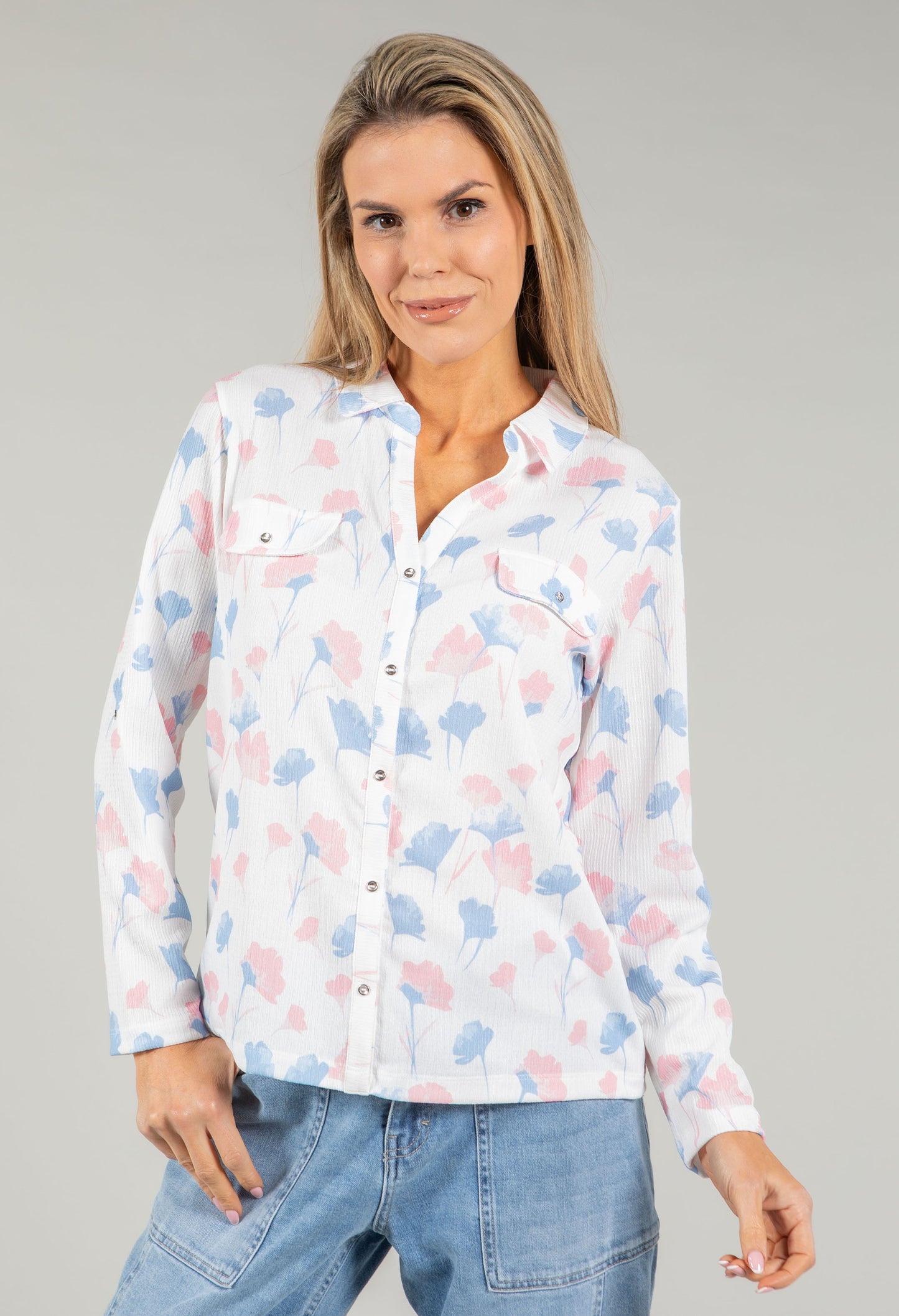Front Pocket Floral Blouse