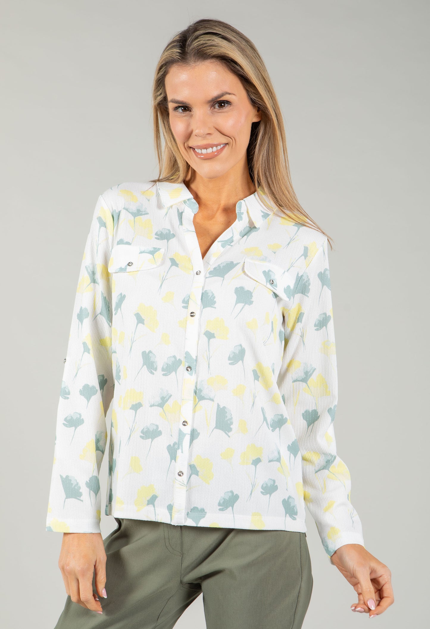 Front Pocket Floral Blouse