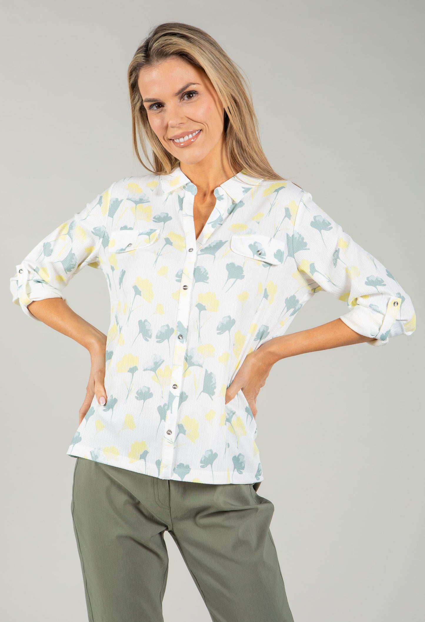 Front Pocket Floral Blouse
