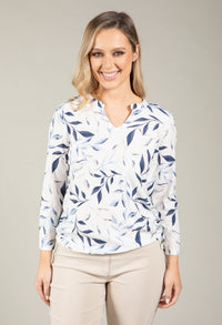 Leaf Print V-Neck Top