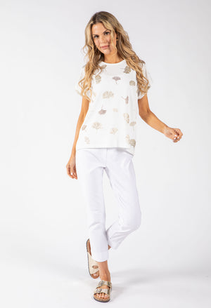 Pearl Fan Leaf Print Top